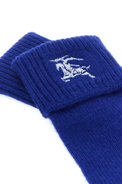 Burberry Textured Knit Gloves Ribbed Cuff In Blue