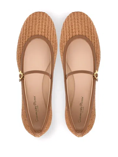 Gianvito Rossi Carla Raffia Ballet Flats In Brown