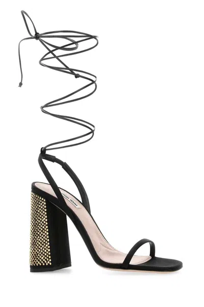 Miu Miu Black Ankle Tie-fastening Sandals In Black