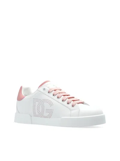 Dolce & Gabbana Portofino Low-top Leather Sneakers With Lateral Monogram In Pink