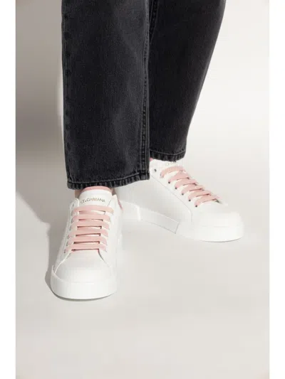 Dolce & Gabbana Portofino Low-top Leather Sneakers With Lateral Monogram In Pink