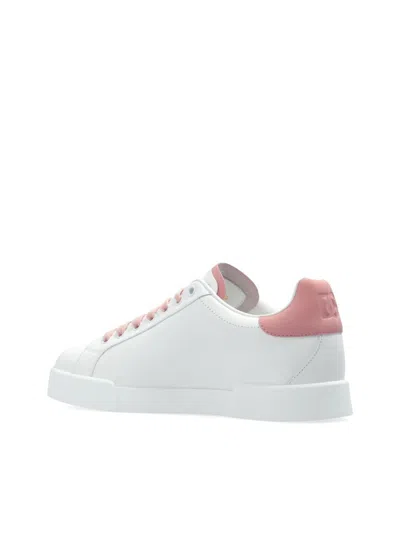 Dolce & Gabbana Portofino Low-top Leather Sneakers With Lateral Monogram In Pink