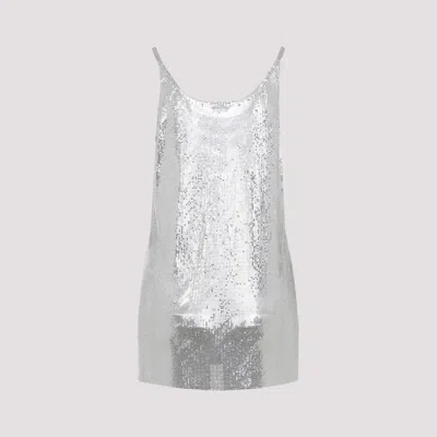 Rabanne Metallic Sleeveless Top With Spaghetti Straps And Chainmail In Tech Fabric Woman In Grey
