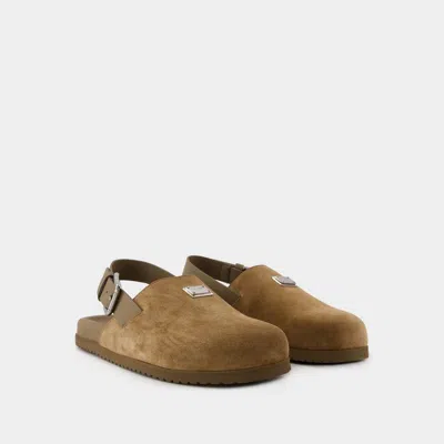 Dolce & Gabbana Suede Leather Clogs With Logo Plate