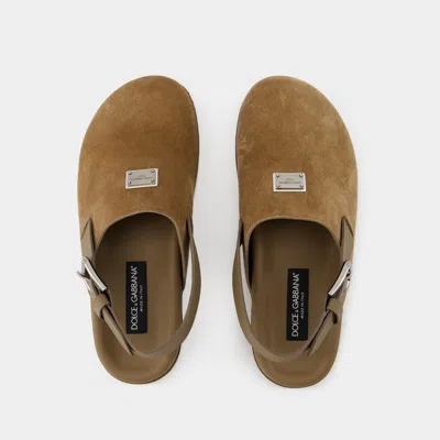 Dolce & Gabbana Suede Leather Clogs With Logo Plate