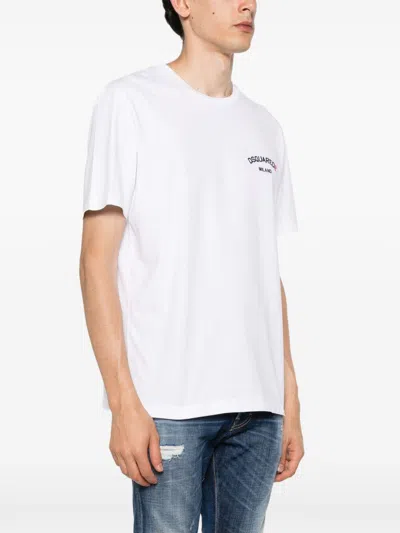 Dsquared2 Men White Crewneck T-shirt With Logo Lettering On The Front In Cotton Man