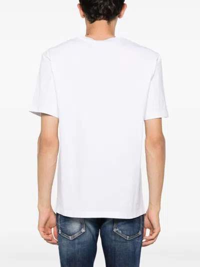 Dsquared2 Men White Crewneck T-shirt With Logo Lettering On The Front In Cotton Man