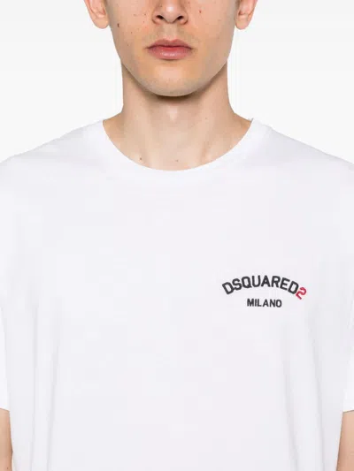 Dsquared2 Men White Crewneck T-shirt With Logo Lettering On The Front In Cotton Man