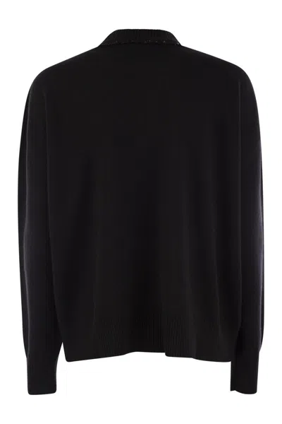 Fabiana Filippi Black Crewneck Sweater With Micro Paillettes In Wool