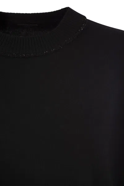 Fabiana Filippi Black Crewneck Sweater With Micro Paillettes In Wool