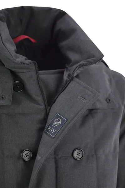 Fay Double-breasted Down Jacket With Hood In Gray