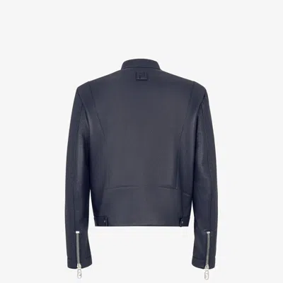 Fendi Logo Zipper Leather Jacket