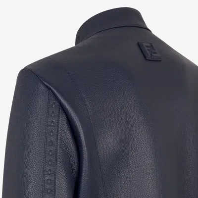 Fendi Logo Zipper Leather Jacket