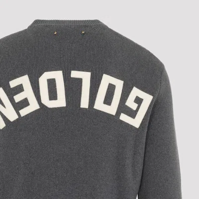 Golden Goose Grey Crewneck Sweater With Maxi Logo Lettering On The Rear