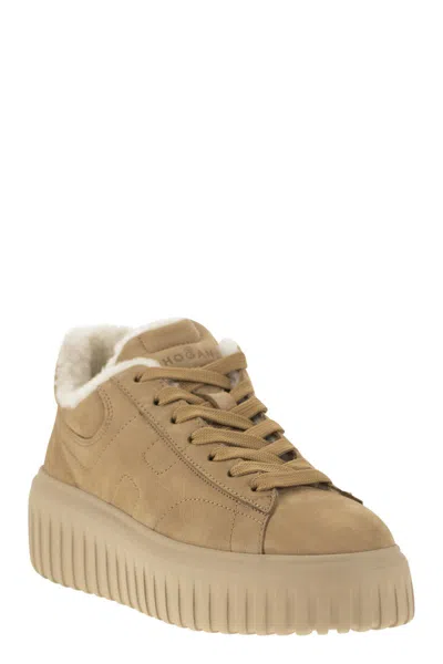 Hogan H-stripes Allacciato H Suede Sneakers In Brown