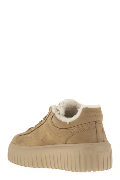 Hogan H-stripes Allacciato H Suede Sneakers In Brown