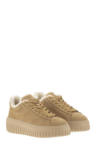 Hogan H-stripes Allacciato H Suede Sneakers In Brown