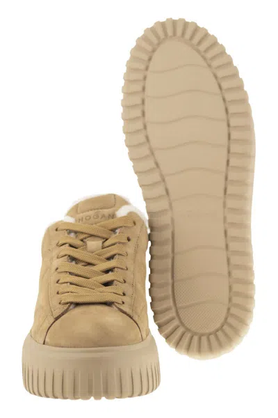Hogan H-stripes Allacciato H Suede Sneakers In Brown
