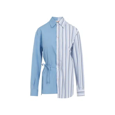 Marni Cotton Shirt With Asymmetric Hem And Striped Pattern