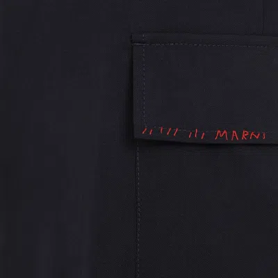 Marni Deep Blue Tropical Wool Trousers With Drawstring Waist