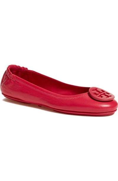 Tory Burch 'minnie' Travel Ballet Flat (women) In Dark Peony Soft Nappa