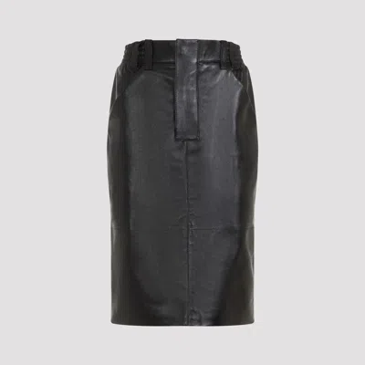 Saint Laurent Black Lamb Leather Midi Skirt