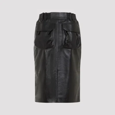 Saint Laurent Black Lamb Leather Midi Skirt