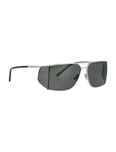 Saint Laurent Adjustable Metal Frame Sunglasses With Dark Lenses In Gray