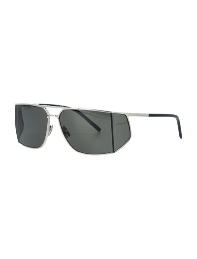 Saint Laurent Adjustable Metal Frame Sunglasses With Dark Lenses In Gray