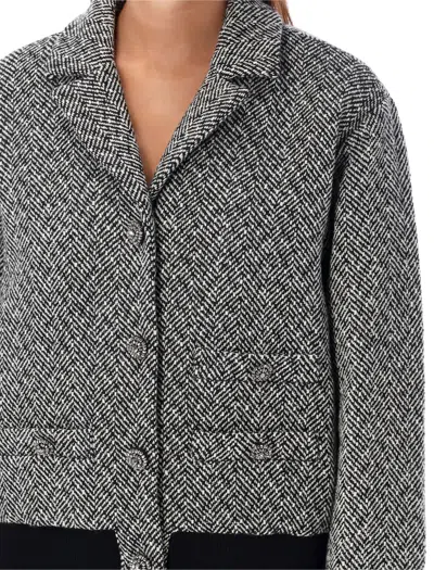 Self-portrait Herringbone Pattern Bomber Jacket With Front Pockets