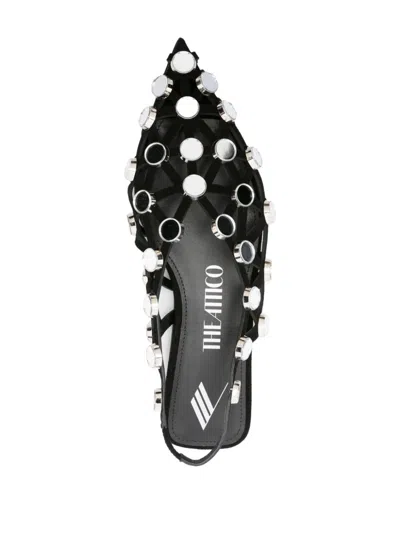 Attico Grid Embellished Suede Ballet Flats In Black