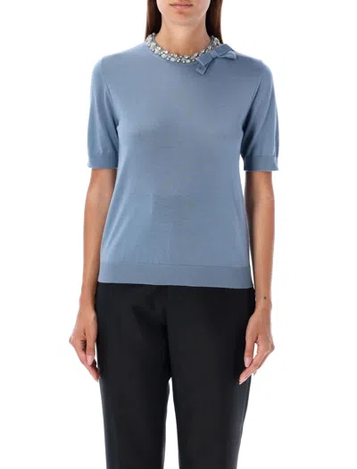 Valentino Bestickter Wollpullover Frau Himmelblau S