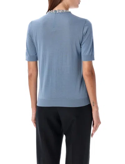 Valentino Bestickter Wollpullover Frau Himmelblau S