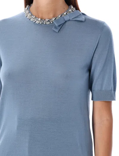 Valentino Bestickter Wollpullover Frau Himmelblau S
