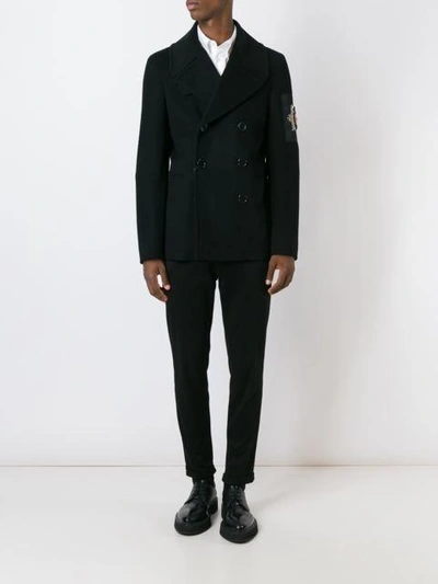 Shop Alexander Mcqueen Embroidered Patch Peacoat