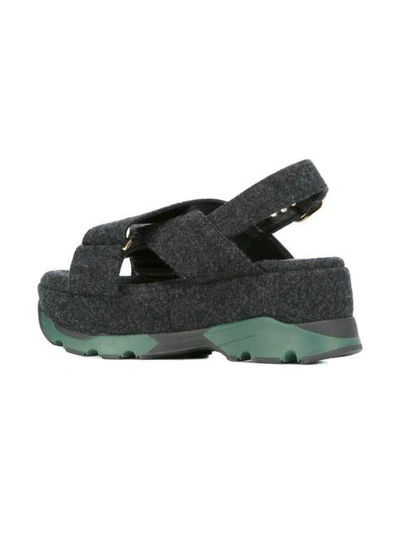 Shop Marni Platform Felt Sandals In Grey