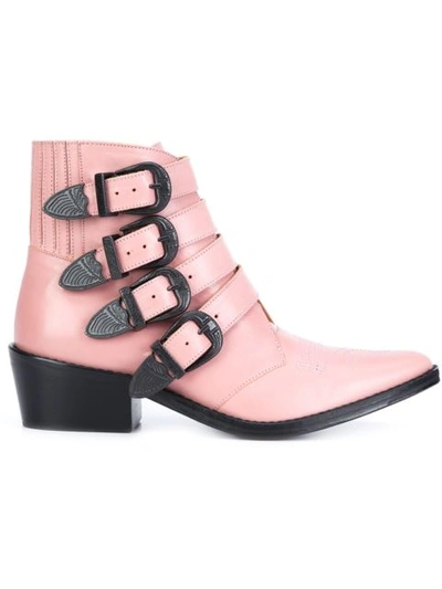 Shop Toga Buckled Strap Ankle Boots In Pink & Purple