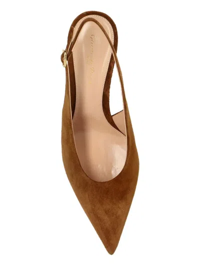 Gianvito Rossi Suede Stiletto Heel Pumps With Ribbon Buckle In Brown