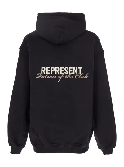 Represent 'patron Of The Club' Black Hoodie With Front And Back Logo Print In Black