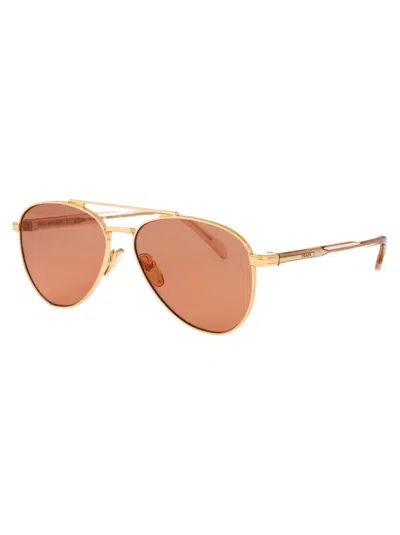Prada Engraved Logo Pilot-frame Sunglasses In 5ak07v Gold
