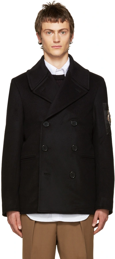 Alexander Mcqueen Embellished Wool And Cashmere-blend Pea Coat In Black