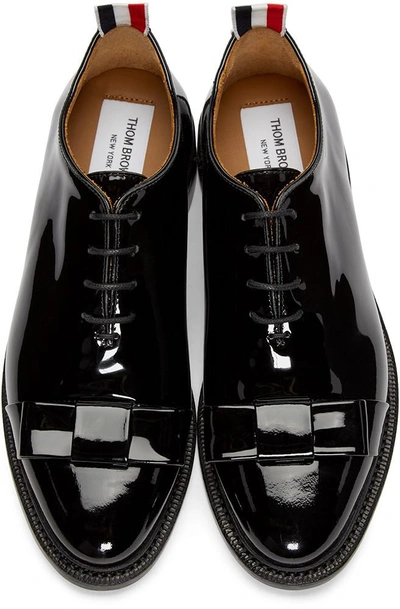 Shop Thom Browne Black Patent Leather Bow Oxfords
