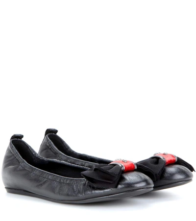 Lanvin Embellished Leather Ballerinas In Llack