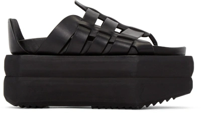 Shop Rick Owens Black Leather Gladiator Sandals