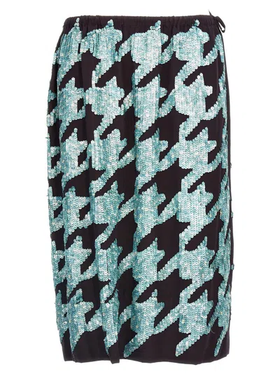 Dries Van Noten Sequined Houndstooth Silk Midi Skirt In Multicolor