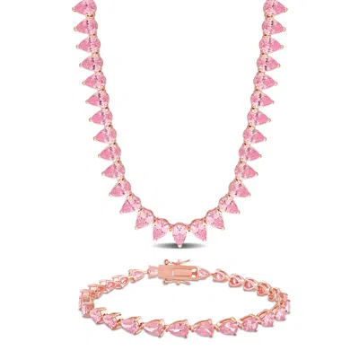 Mimi & Max 58ct Tgw Created Pink Sapphire Tennis Jewelry Set Rose Plated Sterling Silver In Pink