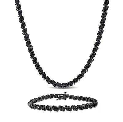 Mimi & Max 1 1/2ct Tdw Black Diamond Tennis Bracelet And Necklace Set Sterling Silver Black Rhodium In Black