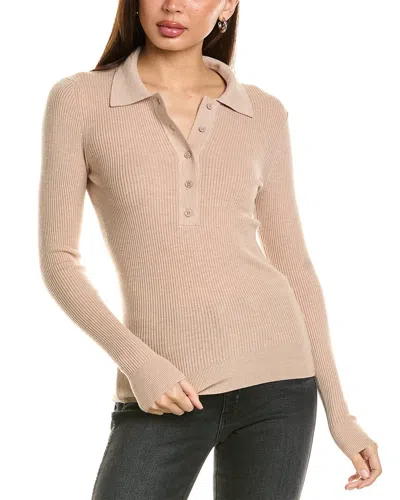 Reiss Sienna Ribbed Space Wool Polo Shirt In Brown