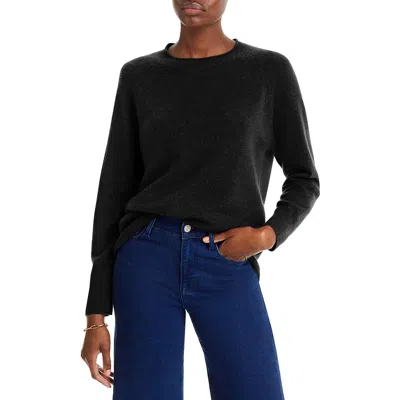 Private Label Womens Ribbed Trim Long Sleeve Crewneck Sweater In Black