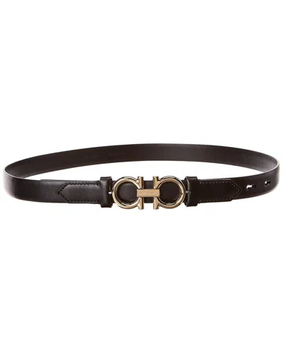 Ferragamo Gancini Sized Leather Belt In Black